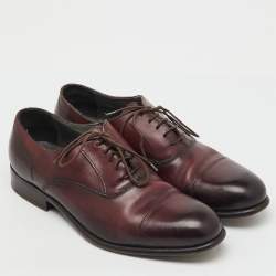 Pre Owned Lanvin Burgundy Leather Lace Up Oxfords Size 41