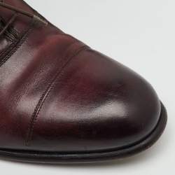 Pre Owned Lanvin Burgundy Leather Lace Up Oxfords Size 41