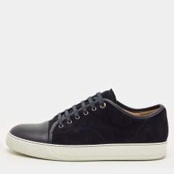 مملوكة مسبقًا Lanvin DBB1 Size 44 Navy Blue Leather and Suede Lace Up Sneakers