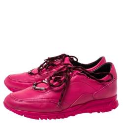 Pre Owned Lanvin Pink Leather Lace Up Sneakers Size 40