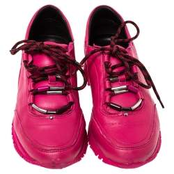 Pre Owned Lanvin Pink Leather Lace Up Sneakers Size 40