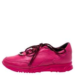 Pre Owned Lanvin Pink Leather Lace Up Sneakers Size 40