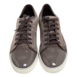 Lanvin Dark Grey Suede and Patent Leather DDB1 Low Top Sneakers Size 45