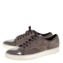 Lanvin Dark Grey Suede and Patent Leather DDB1 Low Top Sneakers Size 45