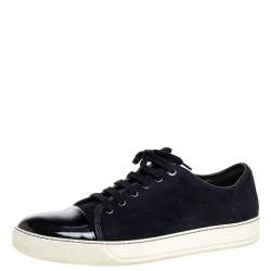 Lanvin Navy Blue Suede and Patent Leather DDB1 Low Top Sneakers Size 45