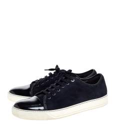 Lanvin Navy Blue Suede and Patent Leather DDB1 Low Top Sneakers Size 45