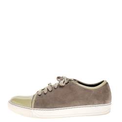 Pre Owned Lanvin Olive Suede and Patent Leather DDB1 Low Top Sneakers Size 42