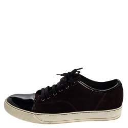Lanvin Burgundy/Black Suede and Patent Leather Low Top Sneakers Size 42