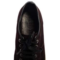 Lanvin Burgundy/Black Suede and Patent Leather Low Top Sneakers Size 42
