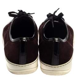 Lanvin Burgundy/Black Suede and Patent Leather Low Top Sneakers Size 42