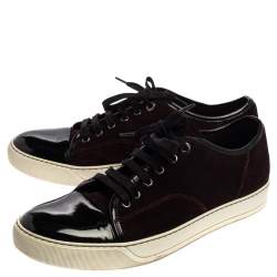 Lanvin Burgundy/Black Suede and Patent Leather Low Top Sneakers Size 42
