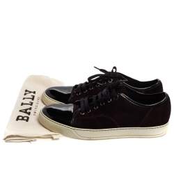 Lanvin Burgundy/Black Suede and Patent Leather Low Top Sneakers Size 42