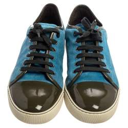 Lanvin Light Blue/Green Suede and Patent Leather Low Top Sneakers Size 42