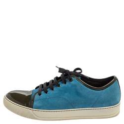 Lanvin Light Blue/Green Suede and Patent Leather Low Top Sneakers Size 42