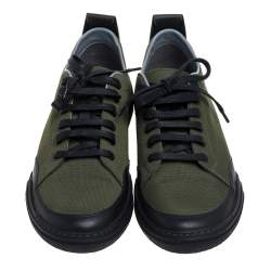Lanvin Green/Black Canvas And Leather Sneakers Size 41