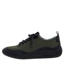 Lanvin Green/Black Canvas And Leather Sneakers Size 41
