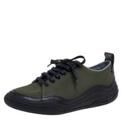 Lanvin Green/Black Canvas And Leather Sneakers Size 41