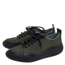 Lanvin Green/Black Canvas And Leather Sneakers Size 41