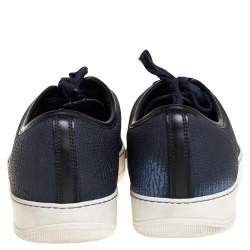 Pre Owned Lanvin Navy Blue/Black Textured Leather DBB1 Low Top Sneakers Size 44