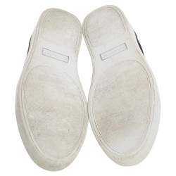 Pre Owned Lanvin Navy Blue/Black Textured Leather DBB1 Low Top Sneakers Size 44