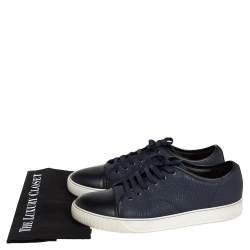 Pre Owned Lanvin Navy Blue/Black Textured Leather DBB1 Low Top Sneakers Size 44