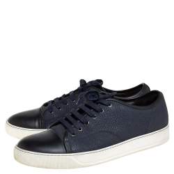 Pre Owned Lanvin Navy Blue/Black Textured Leather DBB1 Low Top Sneakers Size 44