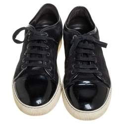 Lanvin Black Suede and Patent Leather DDB1 Low Top Sneakers Size 41