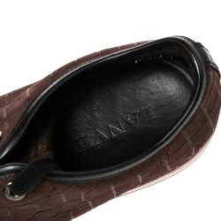 Lanvin Black/Maroon Croc Embossed Nubuck and Leather DDB1 Low Top Sneakers Size 44