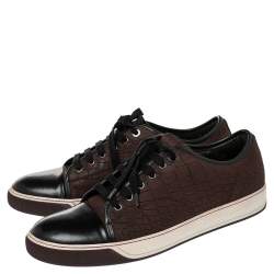 Lanvin Black/Maroon Croc Embossed Nubuck and Leather DDB1 Low Top Sneakers Size 44