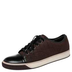 Lanvin Black/Maroon Croc Embossed Nubuck and Leather DDB1 Low Top Sneakers Size 44