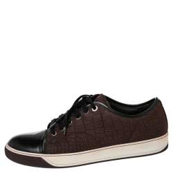 Lanvin Black/Maroon Croc Embossed Nubuck and Leather DDB1 Low Top Sneakers Size 44