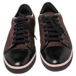 Lanvin Black/Maroon Croc Embossed Nubuck and Leather DDB1 Low Top Sneakers Size 44