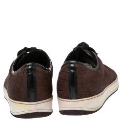 Lanvin Black/Maroon Croc Embossed Nubuck and Leather DDB1 Low Top Sneakers Size 44