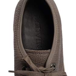 Pre Owned Lanvin Taupe Textured Leather Lace Up Sneakers Size 43