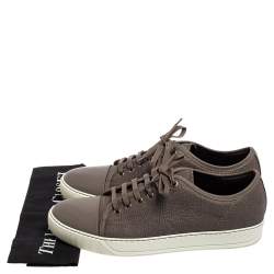 Pre Owned Lanvin Taupe Textured Leather Lace Up Sneakers Size 43