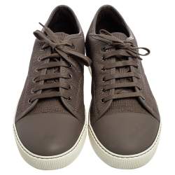 Pre Owned Lanvin Taupe Textured Leather Lace Up Sneakers Size 43