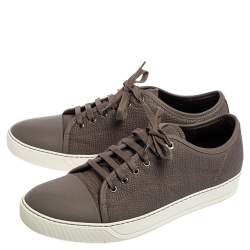 Pre Owned Lanvin Taupe Textured Leather Lace Up Sneakers Size 43