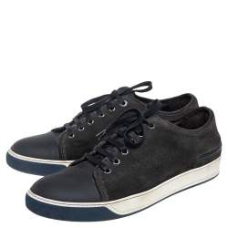 Lanvin Black Suede and Leather Cap Toe Low Top Sneakers Size 44