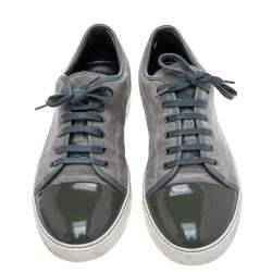 Lanvin Green/Grey Patent And Suede Leather Low Top Sneakers Size 43