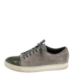 Lanvin Green/Grey Patent And Suede Leather Low Top Sneakers Size 43