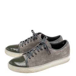 Lanvin Green/Grey Patent And Suede Leather Low Top Sneakers Size 43