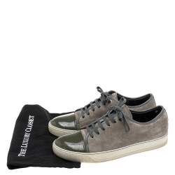 Lanvin Green/Grey Patent And Suede Leather Low Top Sneakers Size 43