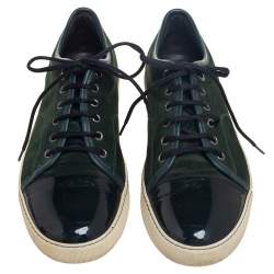 Pre Owned Lanvin Green Patent And Suede Low Top Sneakers Size 42