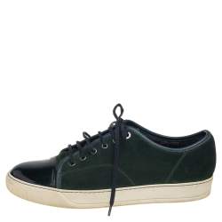 Pre Owned Lanvin Green Patent And Suede Low Top Sneakers Size 42