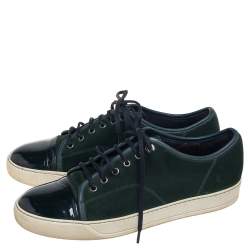 Pre Owned Lanvin Green Patent And Suede Low Top Sneakers Size 42
