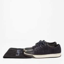 Pre Owned Lanvin Navy Blue Woven Leather DBB1 Low Top Sneakers Size 44