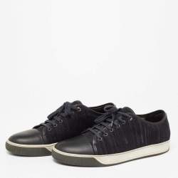 Pre Owned Lanvin Navy Blue Woven Leather DBB1 Low Top Sneakers Size 44
