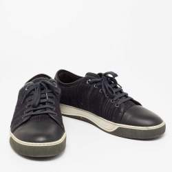 Pre Owned Lanvin Navy Blue Woven Leather DBB1 Low Top Sneakers Size 44