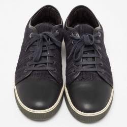 Pre Owned Lanvin Navy Blue Woven Leather DBB1 Low Top Sneakers Size 44