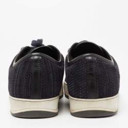 Pre Owned Lanvin Navy Blue Woven Leather DBB1 Low Top Sneakers Size 44